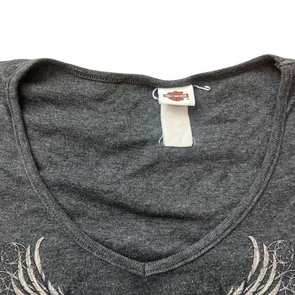 Harley Davidson Skull Wing Long Sleeve Top Womens Y2K Grunge Biker - Picture 9 of 9